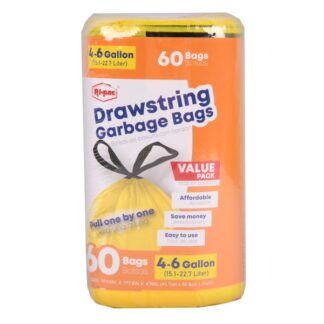Drawstring Garbage Bags 4-6Gal/60C. Yellow Color