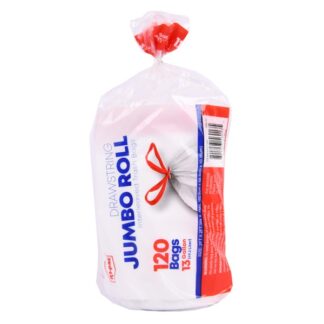 Jumbo Drawstring Garbage Bags Roll 13Gal/120Ct White