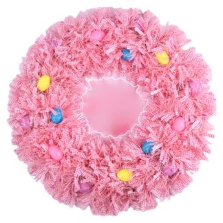 He Easter Tinsel 18" Wreath Pink W/Eggs