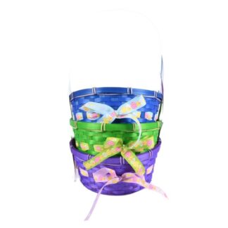He Easter Round Bamboo Basket With Ribbon