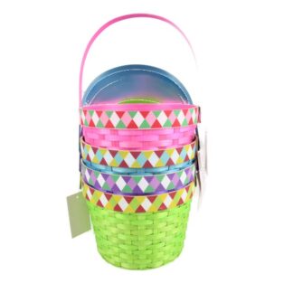 He Easter Round Bamboo Basket With Printed Chipwood