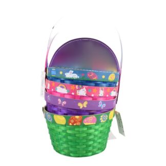 He Easter Round  Bamboo Basket With Printed Chipwood