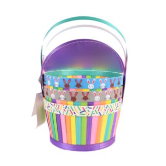 He Easter Round Bamboo Basket With Printed Chipwood