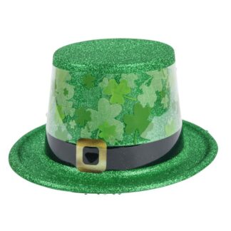 Hk St. Patrick'S Top Hat  Metallic Glitter Pvc W/Printed Band.