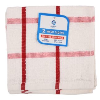 Wash Cloths 2 Pk White W/ Assorted Checkered Colors