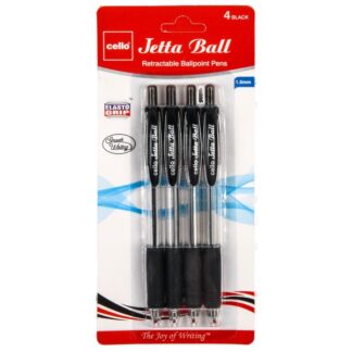 Cello Jetta Retractable Ballpoint Pens 4 Ct Black