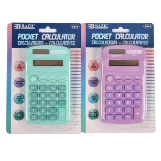 Bazic 8-Digit Dual Power Pocket Size Calculator Pastel Colors