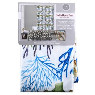 Stella Home Sea Shells Polyester Shower Curtain W/ 12 Hooks 70" X 70"