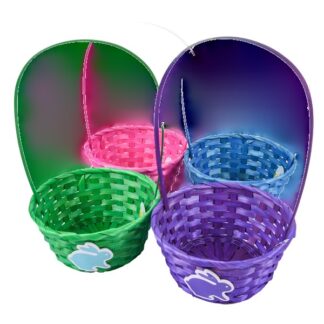 Easter Round 8"X3.75" Bamboo Basket W/Rabbit Assrt Clrs