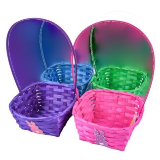 He Easter Square 8"X3.75" Bamboo Basket W/Rabbit Assrt Clrs