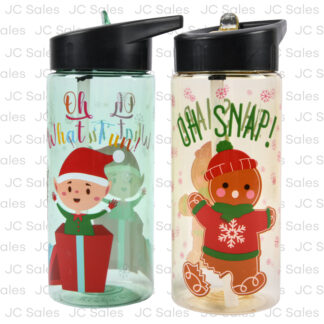 Hx Sipper Bottle W/Flip Top Straw Xmas Print 16 Oz