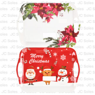 Hx Xmas Melamine Rect Tray Asst 14.2X10.2 In