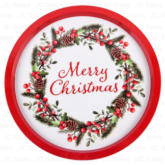 Hx Xmas Round Tin Tray Asst