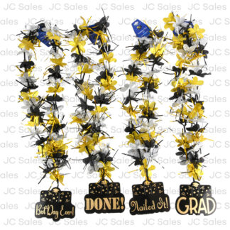 Hg Graduation Tinsel Lei W/Pendant Asst Black/Gold