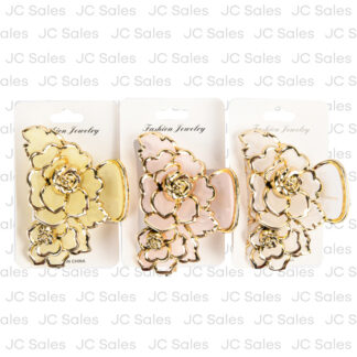 Hair Claw Flower Clip Asst Colors W/Gold Trim