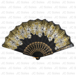 Folding Hand Fan Glitter Flower Prints Asst
