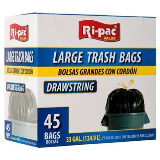 Trash Bag W/Drawstring Lg 33Gal 45Ct Blk