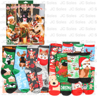 Hx 15 Pairs Socks Set- Holiday Dinner Dog