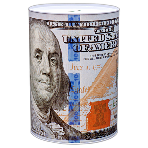 Coin Bank Tin Us $100 New Bill 6" X 8.5" #23640A