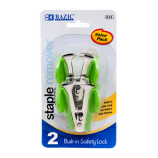Bazic Staple Remover Claw Style W/Safety Lock 2 Ct Asst Color