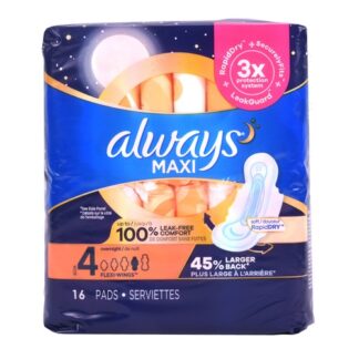 Always Maxi Overnight Pads W/Wings Size4/16 Ct