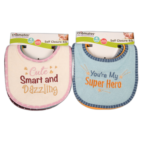 Double Terry Sayings Bib 4 Pk