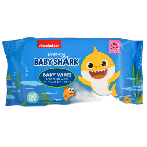 Baby Shark Wipes Fresh Scent Aloe Vera 60 Ct