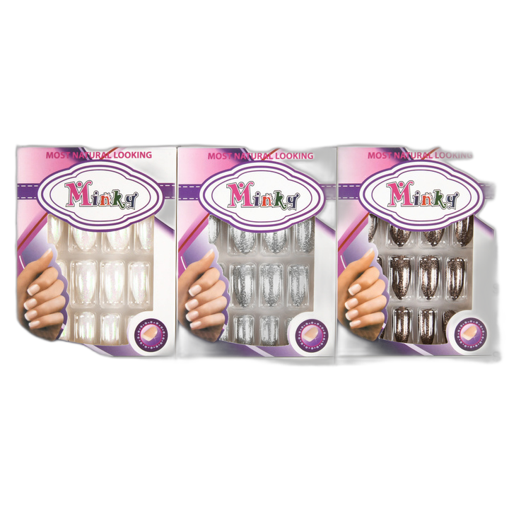 Marble Print Nails Clear Glitter Assorted 12Ct