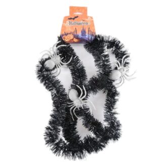Hh Halloween Tinsel Garland 2.1M W/Spiders 4Pcs