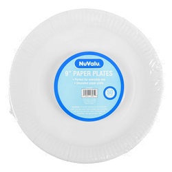 Nuvalu Paper Plate Round 9" 50Ct White Uncoated