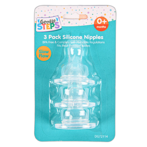 Gentle Steps Silicone Nipples Fast & Slow Flow Asst 3 Pk