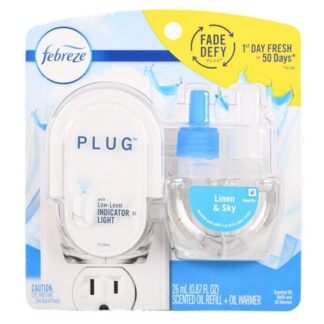 Febreze Plug Starter Kit Linen & Sky Oil Refill .87 Oz
