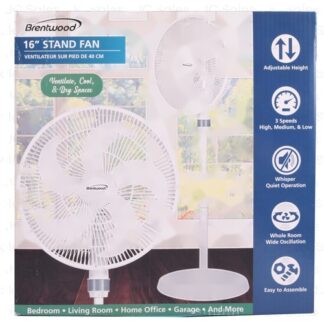 3-Speed Oscillating Stand Fan White 16 In