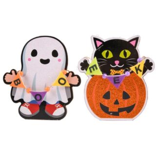 Hh Table Deco Halloween  W/Beaded Felt Banner Asst