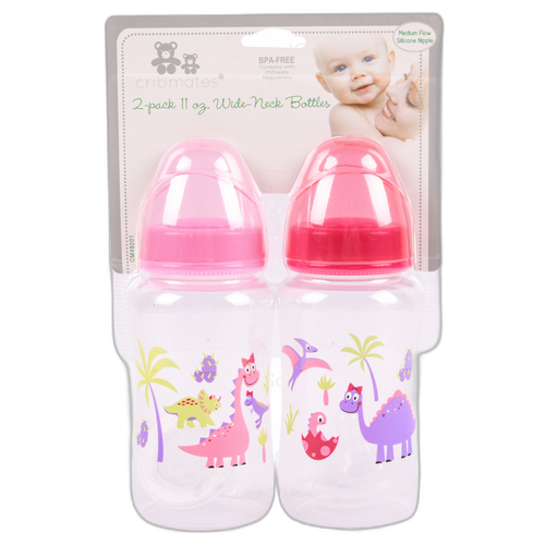 Baby Girl Wide Neck Bottle Dinosaur Pink 11 Oz 2 Pk
