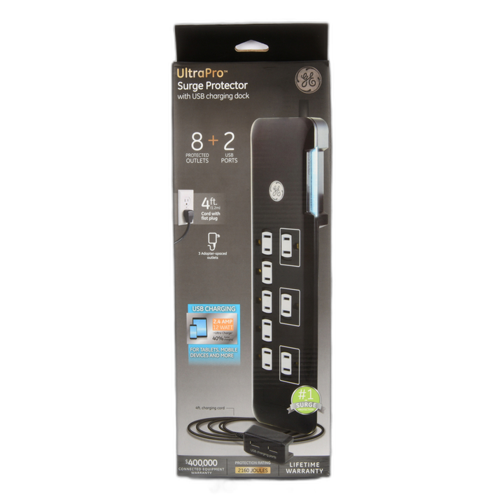Ge Outlet Surge Protector W/2 Usb Ports Blk