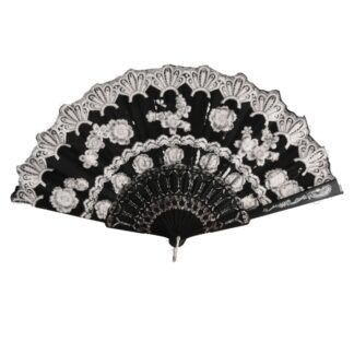 Folding Hand Fan Lace Black/Silver