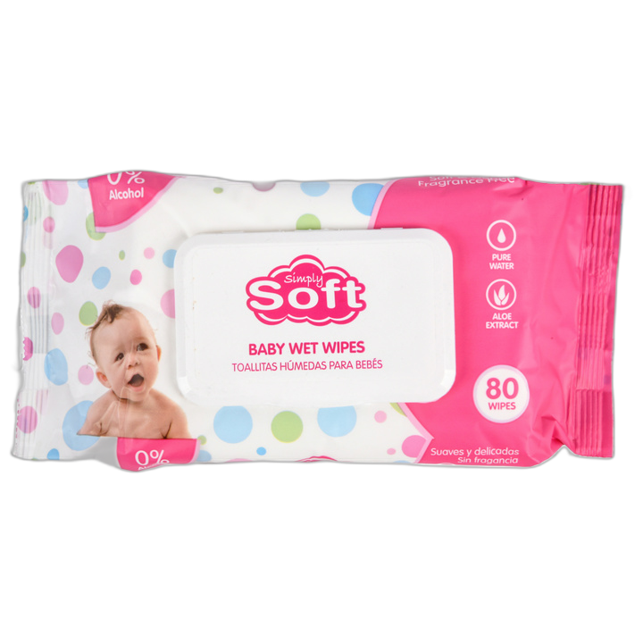 Simply Soft Baby Wipes Pink W/Lid 80 Ct