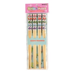 Bamboo Chopsticks W/Roller Skates Print 8 Pc