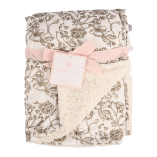 Baby Blanket Mink&Sherpa Brwn Floral 30X40"