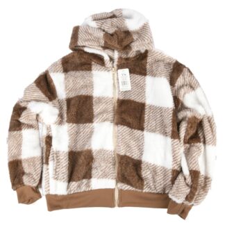 Hw Women Zip-Up Hoodie Beige Plaid