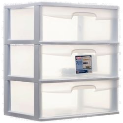 Sterilite #29308 White Drawer Cart 3 Unit - Wide