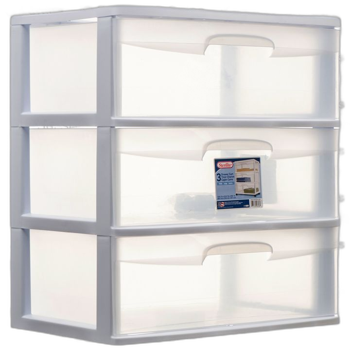 Sterilite #29308 White Drawer Cart 3 Unit - Wide