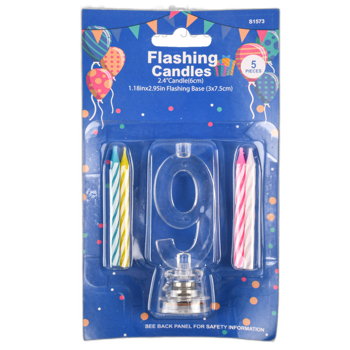 Flashing Birthday Candles #9 5 Pc