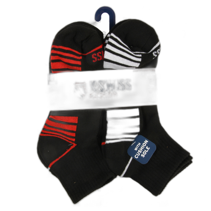K-Swiss Mens Quart Sock Blk W/Stripe Sz 6-12 6 Pr