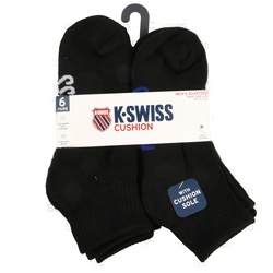 K-Swiss Mens Quarter Socks Black Sz 6-12 6 Pr