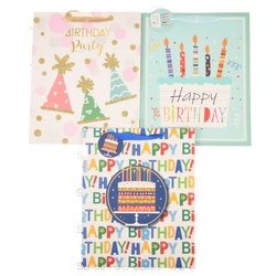 Happy Bday Gift Bag Glitter Accents Asst Lg