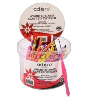 Adoro Slant Tip Tweezer Asst Color 60 Pc