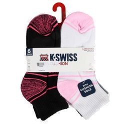 K-Swiss Ladies Half Cushnion Sock Sz 4-10 6Pr