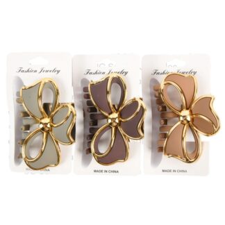 Hair Claw Clip Bow Matte Asst Col W/Gold Trim